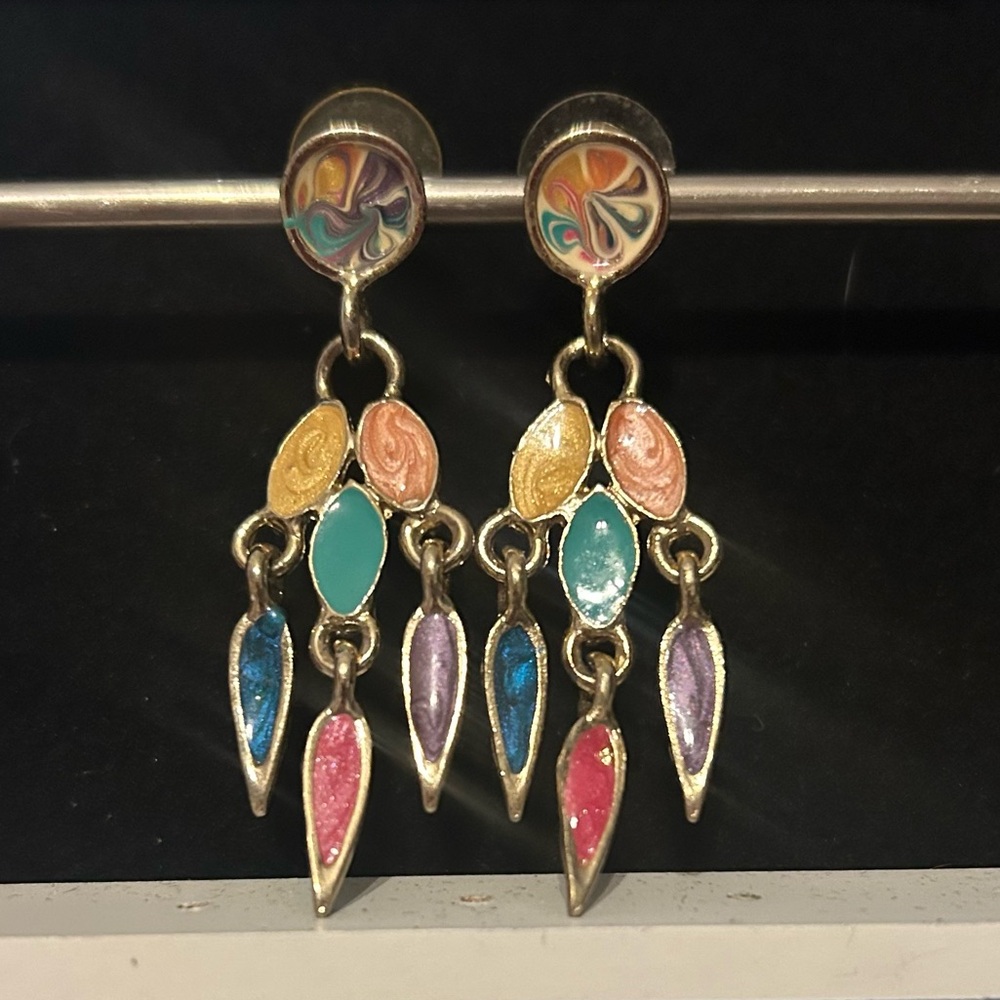 Drop dangle earrings vintage 80s enamel